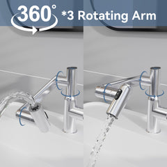 Chrome Bathroom Sink Faucet with Spray Function and Temperature Display for Anti-Skid Switch and Hot & Cold and 360° Rotary