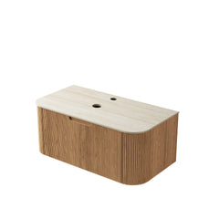 DINA 36'' Wall Mounted Plywood Cabinet with 1 Drawer, Roman travertine Sintered Stone Countertop, NO Basin, NO Faucet and Drain, Natural Woodgrain Color