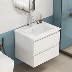 24-inch Bathroom Vanity With Sink Combo,Cabinet With 2 Big Drawers,Soft Close System,2 Big Drawers,Handle-Free Design,Easy Assemble,Glossy White
