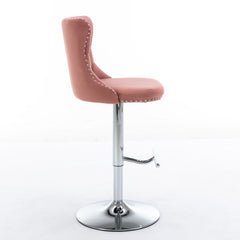 Swivel Velvet Barstools Adjusatble Seat Height from 25-33 Inch, Modern Upholstered Chrome base Bar Stools with Backs Comfortable Tufted for Home Pub and Kitchen Island, Pink,Set of 2,1712PK