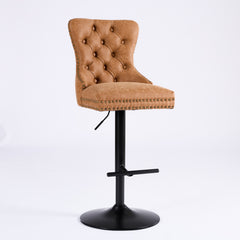 A&A Furniture,Aged and Retro PU Swivel Barstools Adjusatble Seat Height from 26-33 Inch, Modern Bar Stools with Backs Comfortable Tufted for Home Pub and Kitchen Island (Orange,Set of 2)