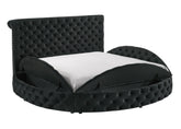 1pc Unique Round Plush Black Velvet Button-Tufted Detailing Storage Bed Queen Size