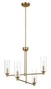 Enigma Four Lights Chandelier With Clear Ribbed Glass -Satin Brass