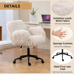 Criss Cross Chair with 5-Gear Adjustable Armrests & Wheels, Ergonomic Thickened Backrest Swivel Desk Chair for Home Office, Vanity, Bedroom and Living Room, Beige Lamb wool