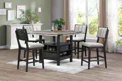 2pc Black/light Grey Counter Height Chair Counter Stools Full Back Wood Fabric Wooden Dining Room Furniture