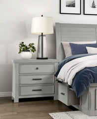 1pc Light Gray Finish Nightstand with 3x Drawers Storage Wooden Bedroom Furniture Farmhouse Style Bedside Cabinet