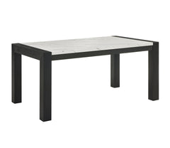 5pc Dining Set Contemporary Style White Faux Marble Rectangular Table Full Back Upholstered Chairs Light Gray Black Finish Dining Room Wooden Furniture