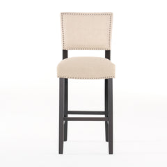 Barstools With rivet decoration set of 2 , wood Frame,fabric Sponge cushion and Upholstered Barstools, Bar Chairs for Kitchen Island,Bedroom,Dining Room.
