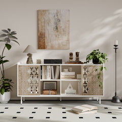 Sicotas Mid Century Sideboard Storage Rustic Sliding Door Solid Wood Cabinet for Living Room Decorative TV Buffet and Storage for TV Stand,Sideboards,Accent Cabinets