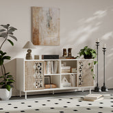 Sicotas Mid Century Sideboard Storage Rustic Sliding Door Solid Wood Cabinet for Living Room Decorative TV Buffet and Storage for TV Stand,Sideboards,Accent Cabinets