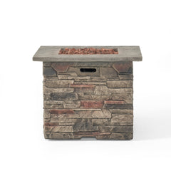 32'' STONE SQUARE MGO FIRE PIT W/ GREY TOP- 40,000 BTU