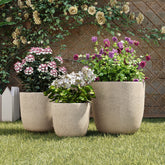 U_Style Lightweight Matte Textured MGO Outdoor Indoor Flower Pot Set of 3,16.9"+13.9"+11.22" Dia Round Concrete Stackable Planter with Drainage Holes and Rubber Plug,Perfect for Garden, Patio, Balcony