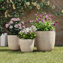 U_Style Lightweight Matte Textured MGO Outdoor Indoor Flower Pot Set of 3,16.9"+13.9"+11.22" Dia Round Concrete Stackable Planter with Drainage Holes and Rubber Plug,Perfect for Garden, Patio, Balcony