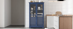 TOPMAX 44.7x20x75inch Kitchen Pantry, Freestanding Kitchen Storage Cabinet Display Cabinet with Glass Doors and 4 Built-in Drawers for Living Room, Home Office, Blue