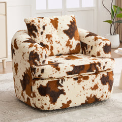 360° Swivel Sofa Chair Accent Barrel Chair 36.6" Swivel Round Chair with Dual-layer Cushion Design for Living Room, Bedroom, Office and Hotel, Beige&Brown