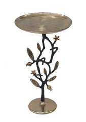 13.8x13.8x24" Black And Gold Aluminum Side Table With Delicate Pomegranate Design