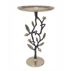 13.8x13.8x24" Black And Gold Aluminum Side Table With Delicate Pomegranate Design