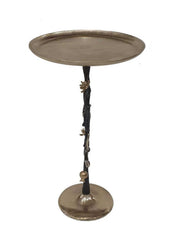 13.8x13.8x24" Black And Gold Aluminum Side Table With Delicate Pomegranate Design