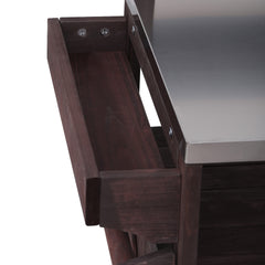 K&K 53.3" Outdoor Kitchen Island with Raised Shelf, Solid Wood Storage Cabinet with Stainless Steel Top, Outdoor Rolling Grill Cart with Internal Storage Rack, Adjustable Shelf, Spice Rack, Brown