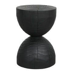 Solid Mango Wood Side End Table in Black, 12.2*18.11 inch Round Contemporary Wooden Accent Table, Small Round Plant Stand, Burnt vintage cracked end table for the Living Room and Bedroom