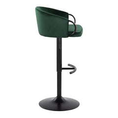 Claire Contemporary Adjustable Barstool with Swivel in Black Metal and Green Velvet with Rounded T Footrest by LumiSource - Set of 2