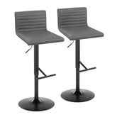 Mason Contemporary Adjustable Barstool with Swivel in Black Metal, Walnut Wood and Grey Faux Leather with Straight T Footrest by LumiSource - Set of 2