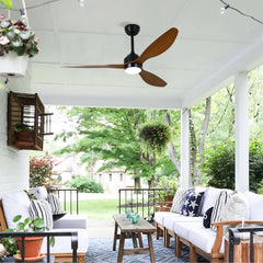 52" Ceiling Fan with Lights Quiet DC Motor 3 ABS Blade Ceiling Fans 6 Speed Levels,Reversible Ceiling Fan, for Patio Living Room, Bedroom, Office,Indoor. (Matte Black + Wood Gain )