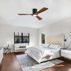 52 Inch Mounting Type Solid Wood Ceiling Fan With Light Kit Dimmable LED, DC 6 Speed ,Remote Control Ceiling Fan for Patio Living Room, Bedroom, Office,Indoor.(Matte Black +Wood)