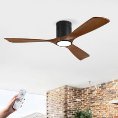 52 Inch Mounting Type Solid Wood Ceiling Fan With Light Kit Dimmable LED, DC 6 Speed ,Remote Control Ceiling Fan for Patio Living Room, Bedroom, Office,Indoor.(Matte Black +Wood)