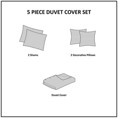 5 Piece Cotton Jaquard Duvet Set White/Grey King/Cal King