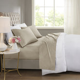 4-Piece Full Cooling Cotton Blend Sheet Set, Khaki