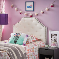 Tufted Upholstered Headboard Twin Size, Solid Wood Head Board with Durable Metal Legs, Adjustable Height Twin headboard with Nailhead Trim,fabric Headboard in Modern Button Tuffted Design