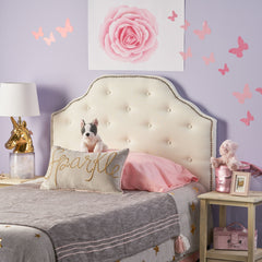 Tufted Upholstered Headboard Twin Size, Solid Wood Head Board with Durable Metal Legs, Adjustable Height Twin headboard with Nailhead Trim,fabric Headboard in Modern Button Tuffted Design