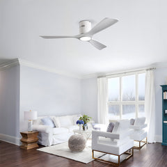 52 Inch Mounting Type Solid Wood Ceiling Fan With Light Kit Dimmable LED, DC 6 Speed ,Remote Control Ceiling Fan for Patio Living Room, Bedroom, Office,Indoor.(Matte White+Wood)