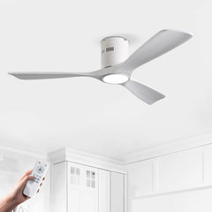 52 Inch Mounting Type Solid Wood Ceiling Fan With Light Kit Dimmable LED, DC 6 Speed ,Remote Control Ceiling Fan for Patio Living Room, Bedroom, Office,Indoor.(Matte White+Wood)