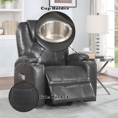 Gunmetal Leather Aire Recliner w/Power Lift & Massage