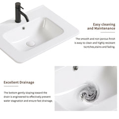 Bathroom Vessel Sink, Ceramic Bathroom Vanity Sink Top without Faucet&,Drain Convenient for Storing Personal Items - Glossy White