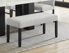 1pc Light Gray Upholstered Bench Soft Neutral Tone Dark Finish Legs Wooden Dining Room Furniture