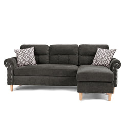 Reversible Sectional Set W/ 2 Accent Pillows in Slate Gray