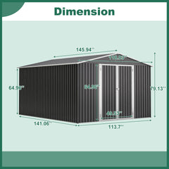 Outdoor Storage Shed 10x12 FT, Utility Metal Tool Storage with Lockable Doors and Updated Frame Structure, Large Metal Garden Shed for Backyard, Patio Lawn, Black