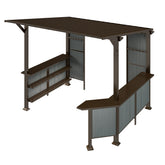 9X10FT Hardtop Grill Gazebo, Lean to Outdoor BBQ Gazebo with Storage Shelves and Expansion Platform, Galvanized Steel Permanent Hard top Grill Canopy for Patio Backyard Lawn Garden -Brown