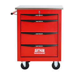 4 Drawers Multifunctional Tool Cart with Wheels,Metal Rolling Tool Cart Storage for Garage Workshop Warehouse Repair Shop--With Stainless Steel Roof- Red&Black