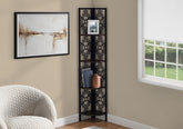 Bookshelf, Bookcase, Etagere, Corner, 4 Tier, 62"h, Office, Bedroom, Brown Laminate, Black Metal, Transitional
