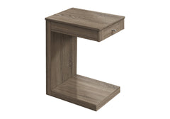 Accent Table, C-shaped, End, Side, Snack, Storage Drawer, Living Room, Bedroom, Brown Laminate, Contemporary, Modern