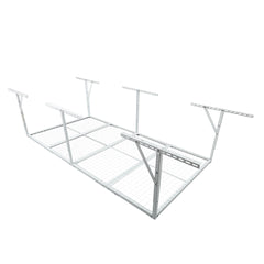 3x8FT Overhead Garage Storage Rack, Heavy-Duty Metal Garage Ceiling Storage Rack, 22''-40" Adjustable Ceiling Drop-Down, 600 lb. Loading Weight Capacity, White Color