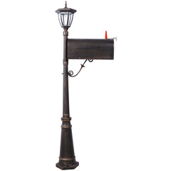 Mailbox/Post Light Combination Kit , Post with Mailbox, Fluted Base, Decorative Modern Mailbox with Post, Stratford Heavy Duty Cast Aluminum Mailboxes for Outside, Mailbox Post Large Mail Box