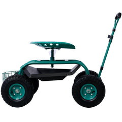 Rolling Garden Scooter Garden Cart Seat with Wheels and Tool Tray, 360 Swivel Seat,Green--refurbished