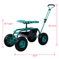 Rolling Garden Scooter Garden Cart Seat with Wheels and Tool Tray, 360 Swivel Seat,Green--refurbished