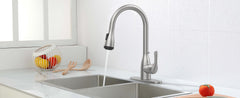 Kitchen Faucet with Pull Down Sprayer and 4 Spraying Modes Brushed Nickel Commercial 1 or 3 Hole Kitchen Faucets with Locking Buckle for Farmhouse Rv Bar Sinks