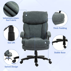 HOMCOM Big and Tall Office Chair, Up to 450 lbs. Heavy Duty High Back Desk Chair with Swivel Wheels, Executive Computer Chair for Heavy People, Gray
